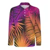 Polos masculinos com folhas tropicais, camisas polo masculinas com folhas de palmeira, camisa casual de primavera, gola engraçada, manga comprida, camisetas grandes impressas