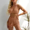 Maiô feminino biquíni moda top tecido à mão com roupa de banho oca tankinis conjunto feminino sutiãs de natação