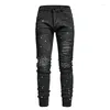 Herren Jeans 2023 Herbst Skinny Stretch Streetwear Patchwork Ripped Slim Biker Style Mid-Rise Bleistiftbeine Reißverschluss Trendhose