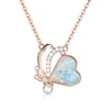 Colares pendentes de colar de pérolas de opala azul branca Love Love Butterfly Rose Gold Silver Color Chain for Women Acessório