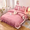 Juegos de cama de 4 piezas, juego de cama doble, sábanas, edredones grandes, funda de almohada cómoda de lino, rosa lujoso 231121