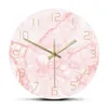 Horloge murale ronde en marbre rose naturel, silencieuse, sans tic-tac, décoration de salon, Art nordique, horloge murale minimaliste, montre murale silencieuse 2260W