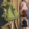 Casual Jurken Losse Knop Kant Lantaarn Mouw Decoratieve Lolita Jurk Y2K Japanse Meid Cos Vrouwen Lange Dame Leuke Kawaii