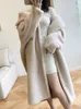 Mulheres Misturas De Lã Luxo Teddy Bear Casaco Mulheres Mid-Length Cashmere Natural Lã Casaco De Pele Solta Silhueta Lapela Manga Longa Jaqueta Fit Inverno 231121