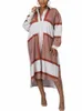 Casual Dresses Elegant Shirt Dress for Women Spring Summer 2023 X-long blusar Långärmning Vänd ner krage Loose Midi Robe