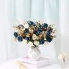 Christmas Decorations 12 Heads Rose Artificial Flowers Fake Two color with Stems Faux Roses Flower Bouquets Home Wedding Party Decor 231122