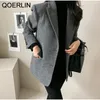 Kadınlar Suits Blazers qoerlin% 10 yün blazer ceket sonbahar kış kadınlar zarif tek göğüslü cep ofisi giymek çentikli yakalı kalın blazer ceket 231121