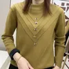 Women's Hoodies Pullover Solid Patchwork Button Shirring Botten Vintermode Half High Neck Slim Long Sleeve Office Lady Tops