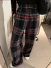Spodnie damskie Capris wełniane spodnie kobiety vintage kratą jesień i zimowy styl brytyjski w wysokim poziomie luźne proste spodnie kobiety swobodne 230422