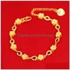 Charm Bracelets Women Yellow Gold Bracelets For Girls Real 24K Plated Flower Jewelry Fashion Trendy Design Heart Charms Chain Bracelet Dhggm