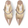 Sandales pour femmes célèbres Londres BING 65 mm Escarpins Italie Originals Bouts pointus Slingback Cristal Bride à la cheville Cuir Nude Designer Banquet Sandale Talons hauts Boîte EU 35-43