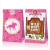 Geschenkwikkeling 12 stks cowgirl kraft papieren zakken roze meisje kinderdag themafeest cookie candy verpakking boxs stickers set