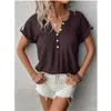 T-shirt da donna T-shirt da donna tinta unita estiva manica corta scollo a V con bottone T-shirt casual in cotone 2023 taglia grande 5XL Lady Commute