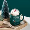 Kubki świąteczne ceramiczne kubki Świętego Mikołaja figurki z pokrywką i łyżką chińskie porcelanowe biuro domowe mleczne kubki prezenty 231121