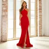 Prom Dresses Party Evening Dresses Women's Style Sexig hög krage Kändis Party Model Sleevel Long Dresses Split Prom Dresses XJ195