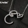 펜던트 목걸이 UWIN 하트 아이스 아웃 목걸이 보석 보석 Collier lettre 231122와 함께 초기 필기체 문자