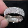 Bröllopsringar Shine Silver och Gold Color Women Ring Round Inlaid White Zircon Ring for Women Men Engagement Wedding Jewelry Gift 231121