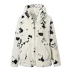 Women's Fur & Faux Elegant High Warm Fuzzy Women Coat Winter Faux-Fur Hooded Jacket Outwear Milk Cow Print Long Sleeve Zip-up Streetwear