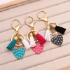 Porte-clés amour coeur pendentif en cuir gland pour femmes plaqué or voiture porte-clés mode sac à main breloques bijoux chaîne