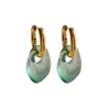 Boucles d'oreilles pendantes mode vintage plaqué or 18 carats matériau en cuivre géométrie vert blanc verre glaçure boucle d'oreille pour femmes fille bijoux cadeau