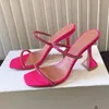 Amina Muaddi Sandals 95mmクリスタル装飾されたギルダスリッパストラップスプールヒールスリッパ女性サマーラグジュアリーデザイナーシューズバンケットドレス女性靴