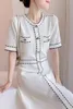 New Women's summer o-neck short sleeve color block knitted high waist a-line knee length sweater dress plus size SMLXLXXL