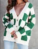 2024 moda donna casual cardigan allentati maglia maglioni Mujer casual Jacquard rosa verde contrasto colore con scollo a V giacca a maniche lunghe cappotti