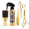 Diğer Saçlar 5 PCS Kuaförlük Stil Araçları Set Gold Berber Söz Şişesi 6 inç Saç Kesimi Makas Erkekler Manuel Tıraş Talon Salon Temizleme Fırçası 231121