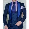 Costumes pour hommes Rose Floral Jacquard Mariage Tuxedo pour le marié Châle Revers 3 pièces Slim Fit Hommes Mode Blazer Gilet avec pantalon