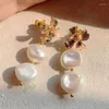 Kolczyki Dangle White Baroque Pearl Carring 18k Gold Flower Uch upusz