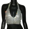 Débardeurs pour femmes Camis FestivalQueen Sexy De Luxe Découpé Col En V Profond Débardeur Femmes Paillettes D'été Brillant Métal Dos Nu Crop Tops 230422