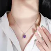 Pendants Spring Qiaoer Vintage 925 Sterling Silver 10 10MM Square Cut Synthesis Ruby Sapphire Emerald Paraiba Tourmaline Pendant Necklace