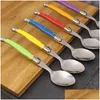 Spoons Stainless Steel Laguiole Dinner Spoon Big Large Tablespoon Set Rainbow Handle Soup Scoop Mti Color Cutlery Cafe 6Pcs 8.5Inch Dr Dh7Rb