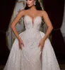 Abiti da sposa eleganti a sirena Senza maniche con scollo a V Appliques Paillettes Diamanti in pizzo 3D Perline staccabili Lunghezza pavimento Abiti da sposa Abiti da sposa su misura