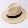 Szerokie brzegowe czapki wiadra ht3119 fedoras czarny zespół słomy mężczyźni Summer Mężczyzna Kobieta Panama Beach Cap Unisex Flat 230421