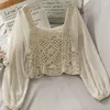 Blouses Femmes Oumea Femmes Coton Crochet Blouse Printemps Automne Casual Loose Fit Style Doux Couleur Solide Vintage Tops avec manches en mousseline de soie