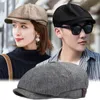 Berets Men's Octagonal Hats Retro Herringbone Style Woolen Tweed Flat Top sboy Cap Fashion Wild Casual Unisex 230421