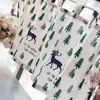 Curtain Sling Christmas Tree Forest Elk Print Short Small Soft Cotton Linen Fabric Kitchen Half-curtain For Cabinet