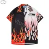2023 Summer Designer Luxo Summer Men's Leisure Sports Manga Curta Pra Flame Print Contraste Button T-shirt Shirt das