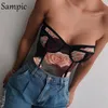 Pantalon deux pièces femme Sampic voir si maille Sexy imprimé fleuri à manches longues body femmes Club maigre automne été hauts 2023 corps féminin