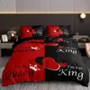 Yatak takımları lüks siyah kırmızı taç aşk çifti 3pcs kraliçe kral tam boy yorgan kapak keten seti bir çocuk için yatak örtüsü 200x200 240x220 231122