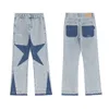 Herrbyxor jeans high street tvättade gamla jeans män amerikansk modemärke fem poäng stjärna stitng löst raka par hip hop byxor g230422