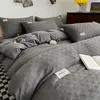 Zestawy pościeli Nordic Brown Duvet Cover 3D Waffle Plaid Combe Zestaw Chic Zamontowany arkusz pościel Posilania 220x240 kołdra 230422