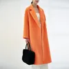 Women's Wool Blends High-end 100% Alpaca Wool Coat Women Camel Winter Warm Long Black Coat Orange Fashion Casual Classic Lace-up 231121