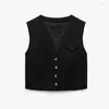 Women's Vests PB&ZASpring Solid Color Casual Versatile V-Neck Sleeveless Single-breasted Strap-trimmed Short Vest