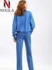 Womens Two Piece Pants Winter and Autumn Sweaters 2 -stycken Set Fashion High Neck Sticked Dra för Women 231121