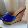 Olomm Sandali con zeppa da donna Sandali con zeppa sexy Sandali con tacco alto Open Toe Verde Nero Blu Scarpe da festa Donna US Plus Size 5-20