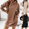 Kvinnors hoodies 2023 Autumn Women Loose Long Hoodie Casual Solid Fleece Sweatshirt Plus Size Warm Dress Kleid Streetwear