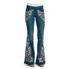 Jeans femininos XS-4XL design criativo flor impressão para mulheres magro meados de cintura calças largas plus size feminino denim personalizado