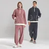 Kvinnors sömnkläder Kvinnor Autumn Winter Couples Plus tjocka pyjamas Varmt set Home bär ren färg blixtlås med hög nackficka set loungewear